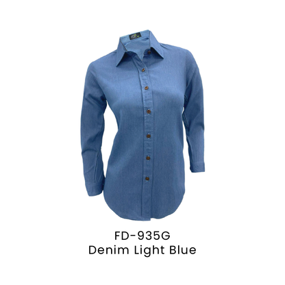 Corporate Uniform - Female Long Sleeve Denim 200gsm | Denim Light Blue | FD-935G | Artiztee