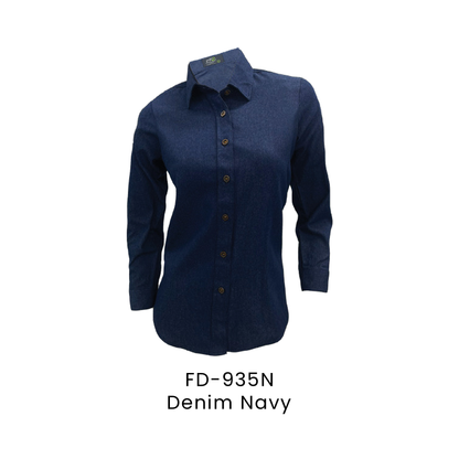Corporate Uniform - Female Long Sleeve Denim 200gsm | Denim Navy | FD-935N | Artiztee