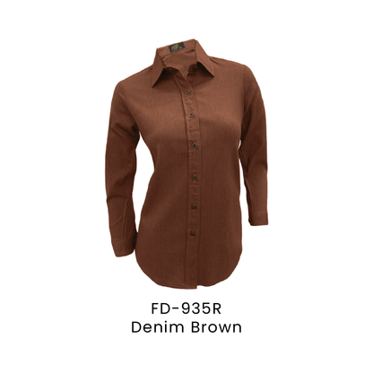 Corporate Uniform - Female Long Sleeve Denim 200gsm | Denim Brown | FD-935R | Artiztee