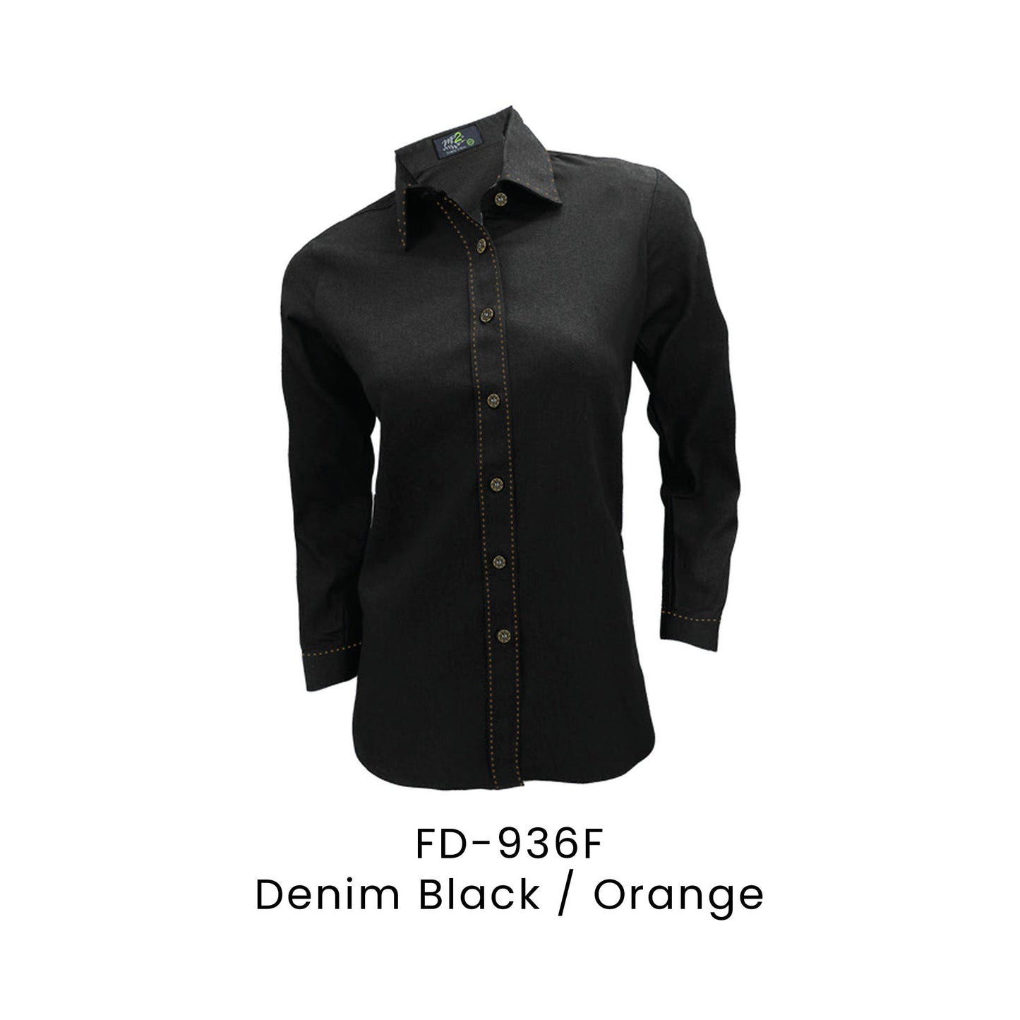 FD-936F Denim Black / Orange - FD-936 female corporate uniform shirt
