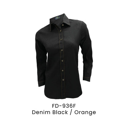 FD-936F Denim Black / Orange - FD-936 female corporate uniform shirt