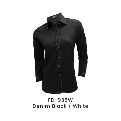 FD-936W Denim Black / White - FD-936 female corporate uniform shirt