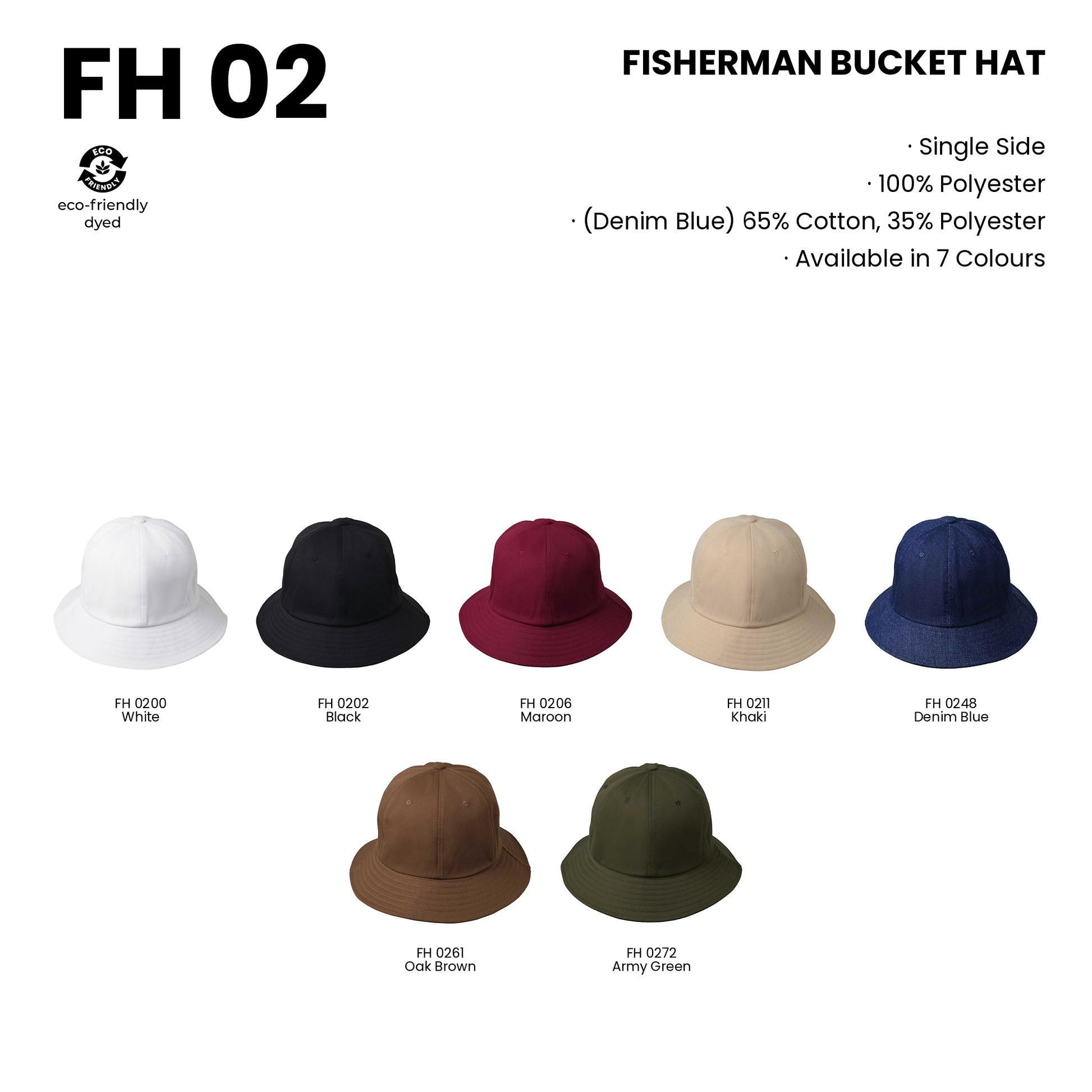 FH02 fisherman bucket hat specification and one-size details