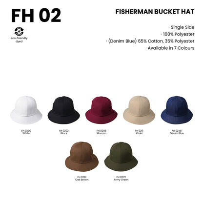 FH02 fisherman bucket hat specification and one-size details