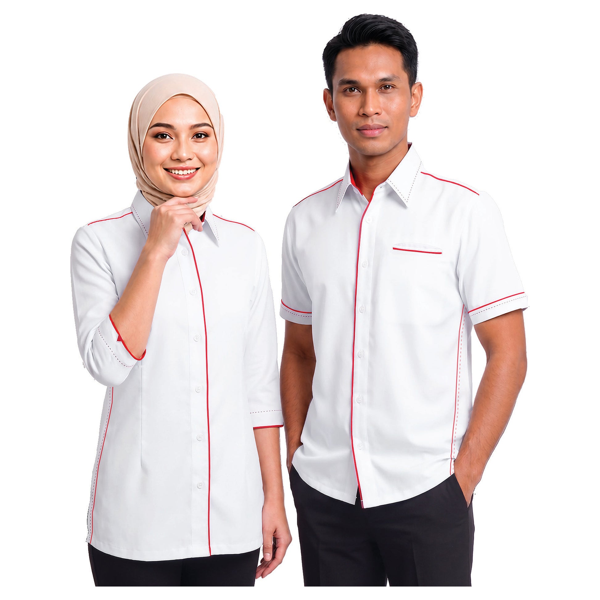 FP-811 and FP-911 corporate uniform shirts worn by models