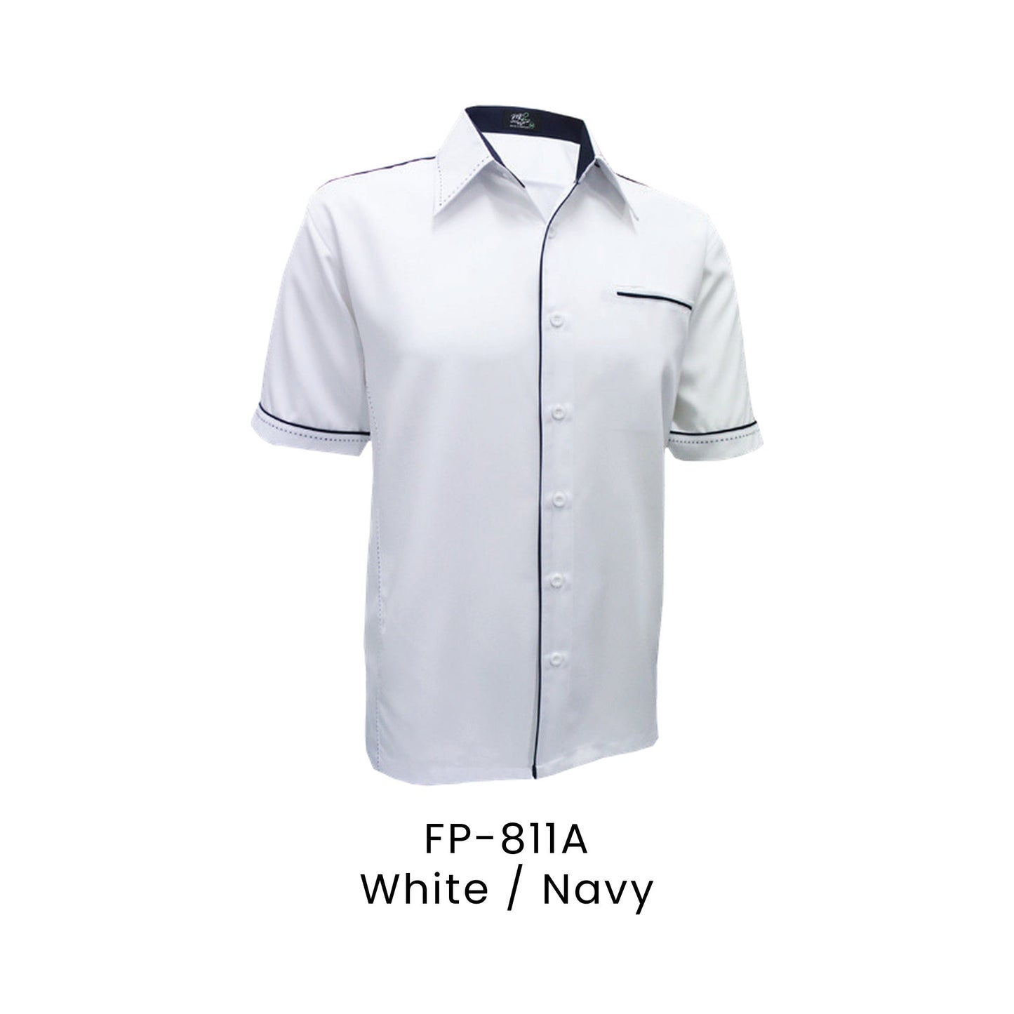 FP-811A White / Navy - FP-811 unisex corporate uniform shirt
