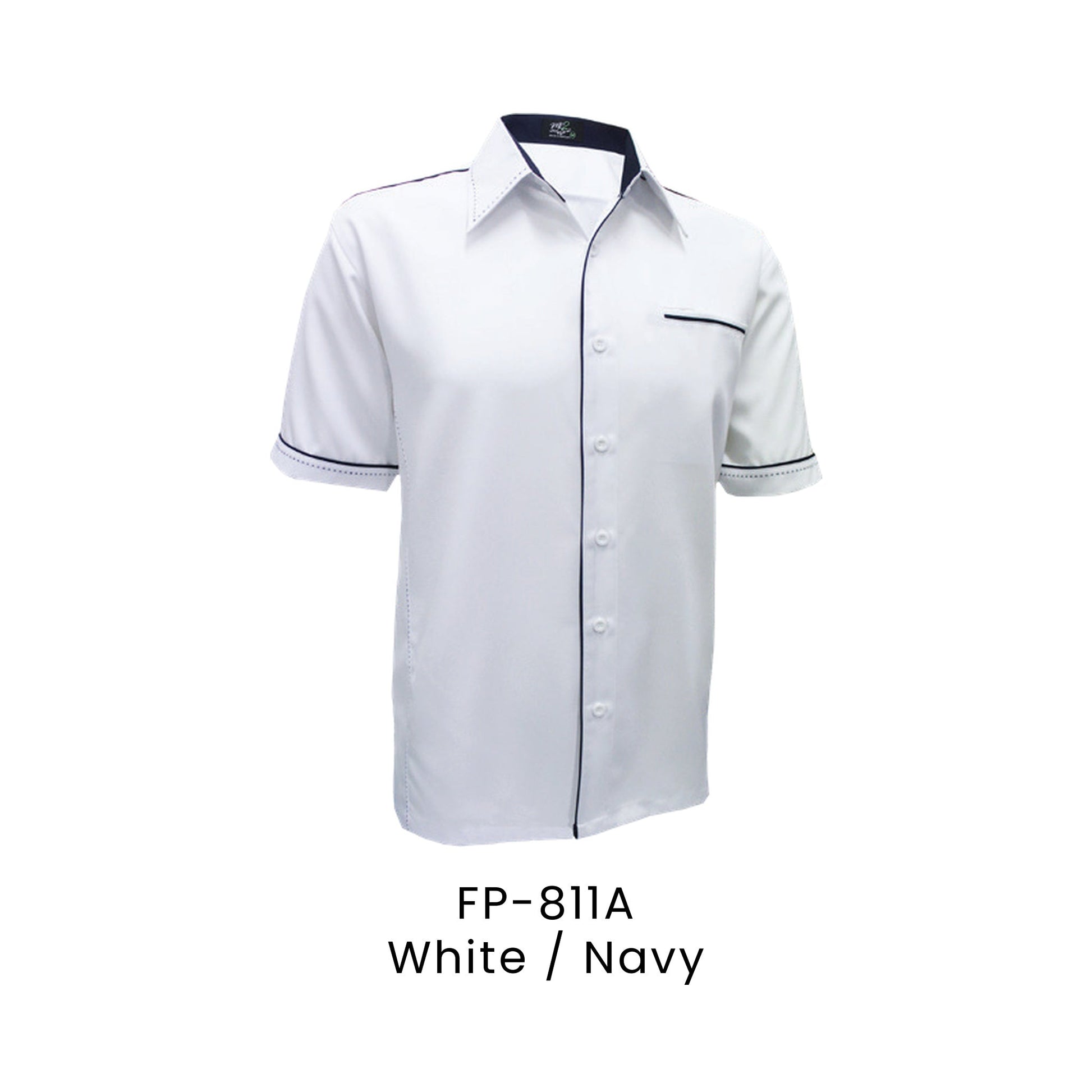 FP-811A White / Navy - FP-811 unisex corporate uniform shirt