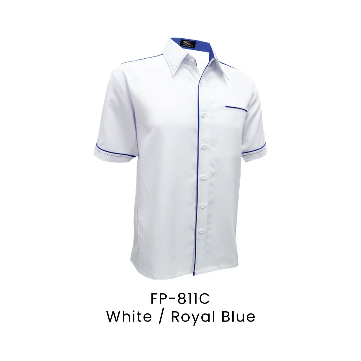 FP-811C White / Royal Blue - FP-811 unisex corporate uniform shirt