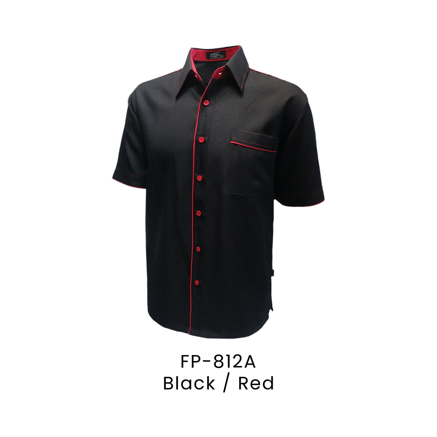 FP-812A Black / Red - FP-812 unisex corporate uniform shirt