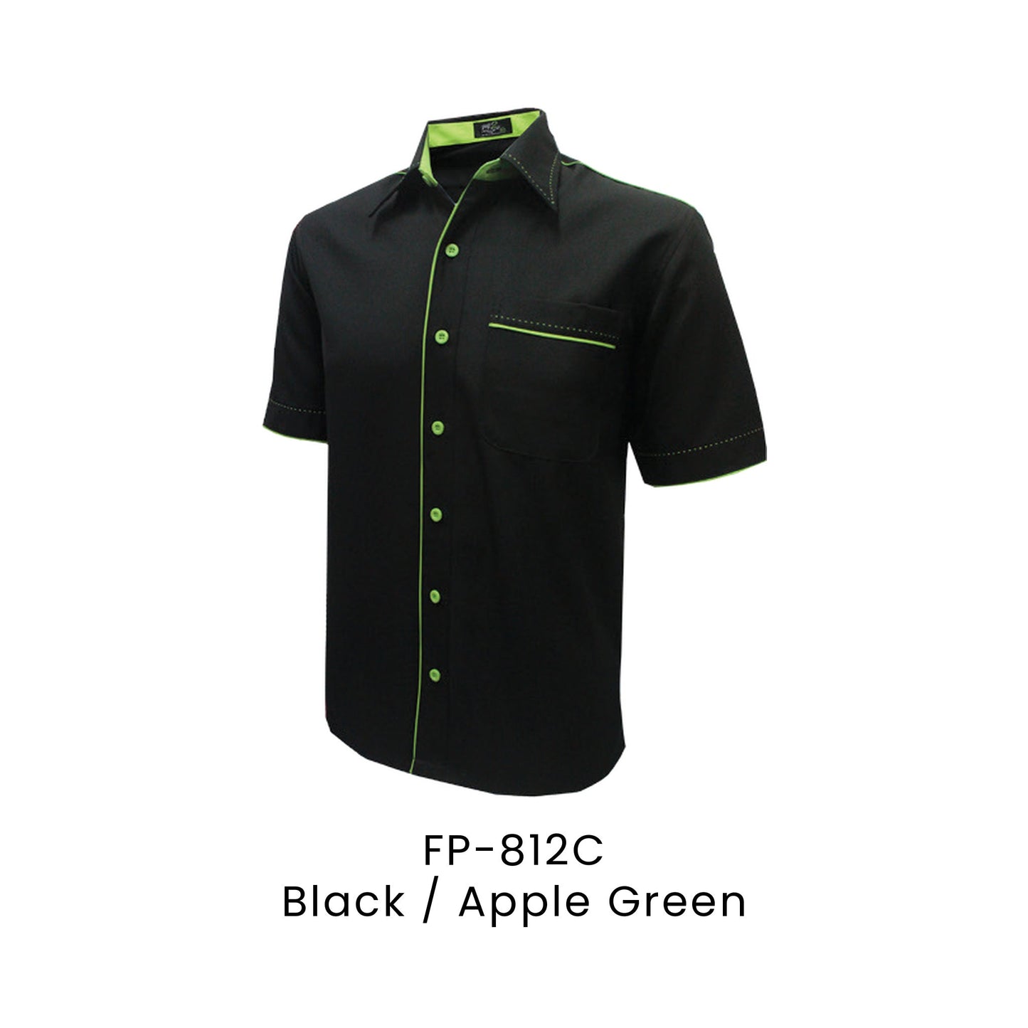 FP-812C Black / Apple Green - FP-812 unisex corporate uniform shirt