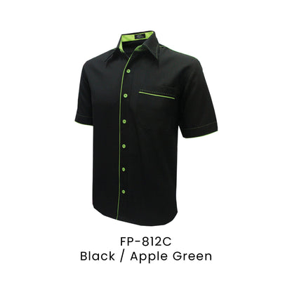 FP-812C Black / Apple Green - FP-812 unisex corporate uniform shirt