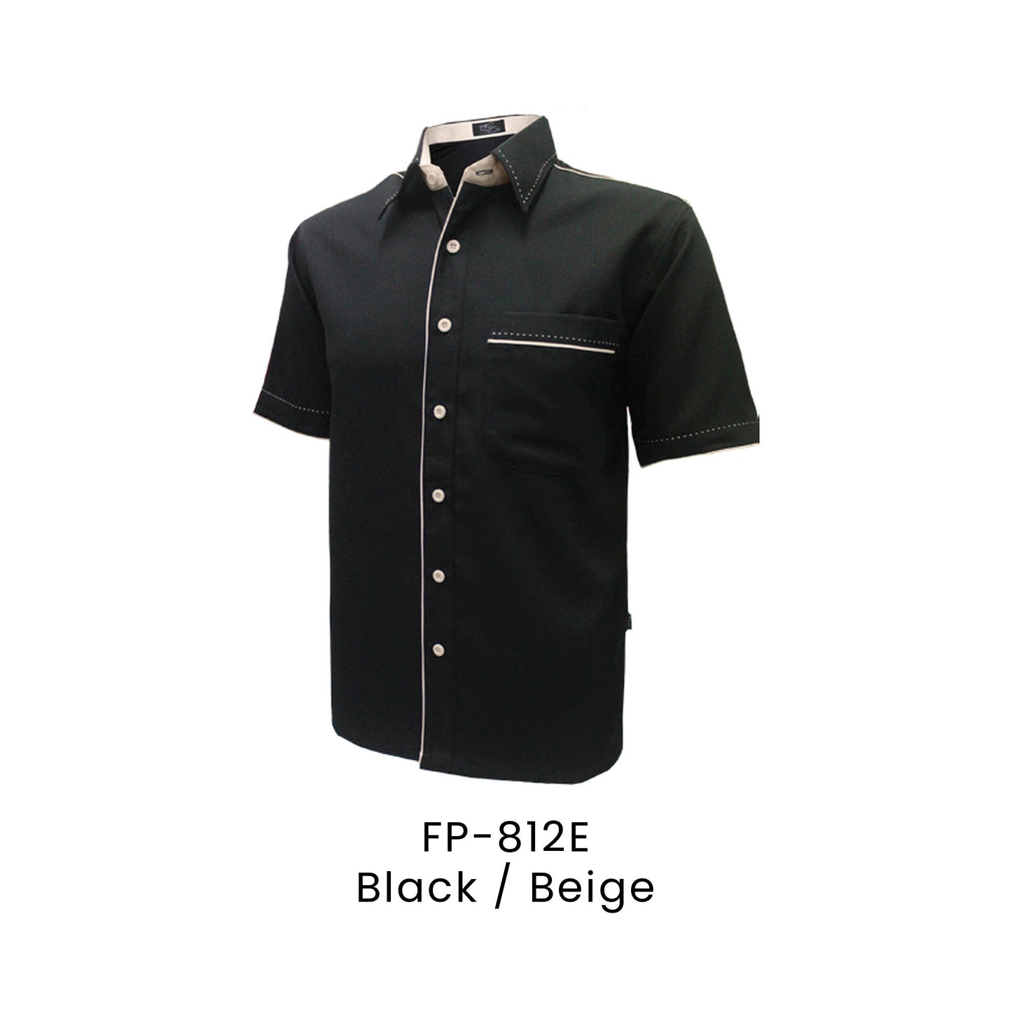 FP-812E Black / Beige - FP-812 unisex corporate uniform shirt