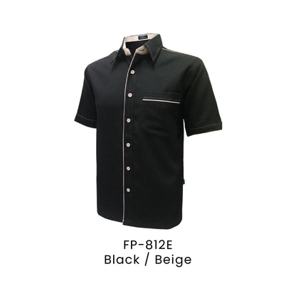 FP-812E Black / Beige - FP-812 unisex corporate uniform shirt
