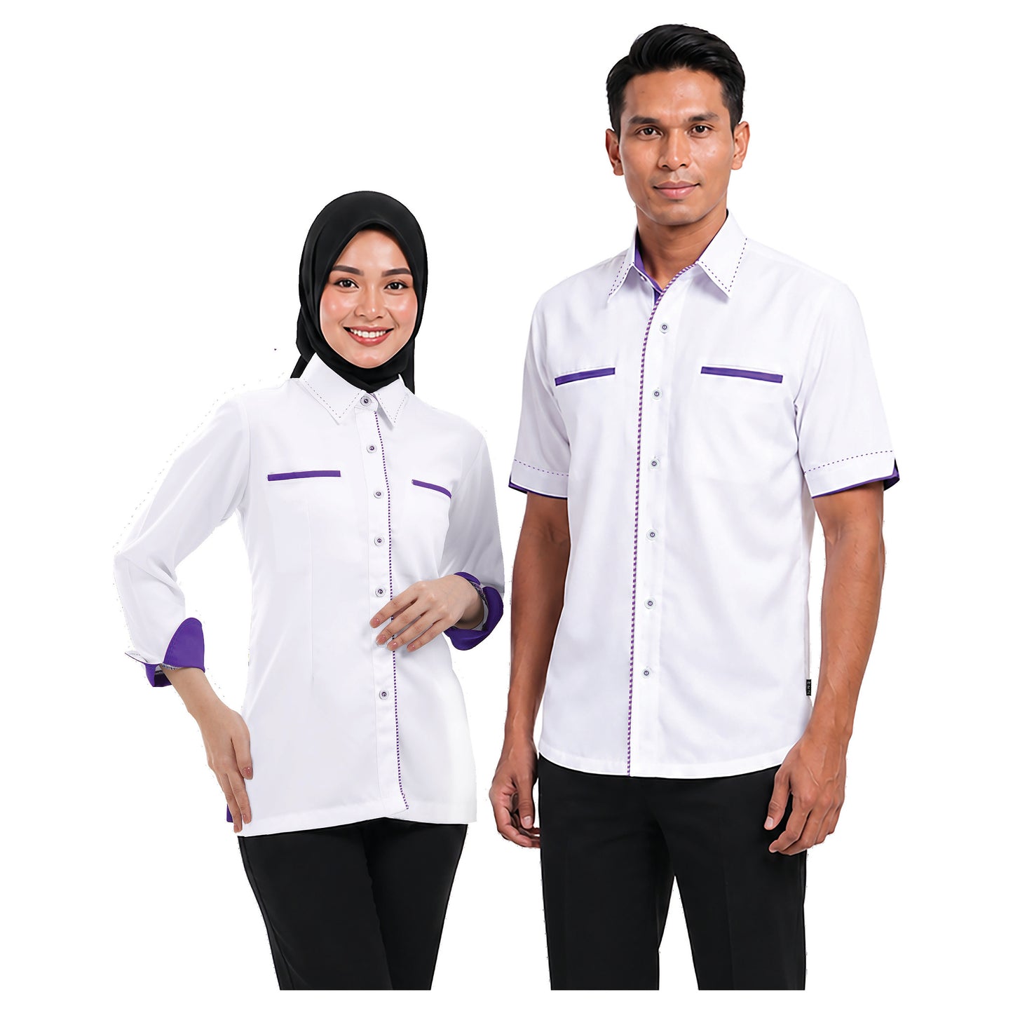 FP-817 and FP-917 corporate uniform shirts worn by models