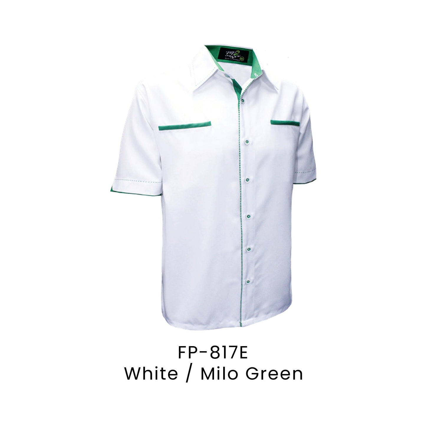 FP-817E White / Milo Green - FP-817 unisex corporate uniform shirt