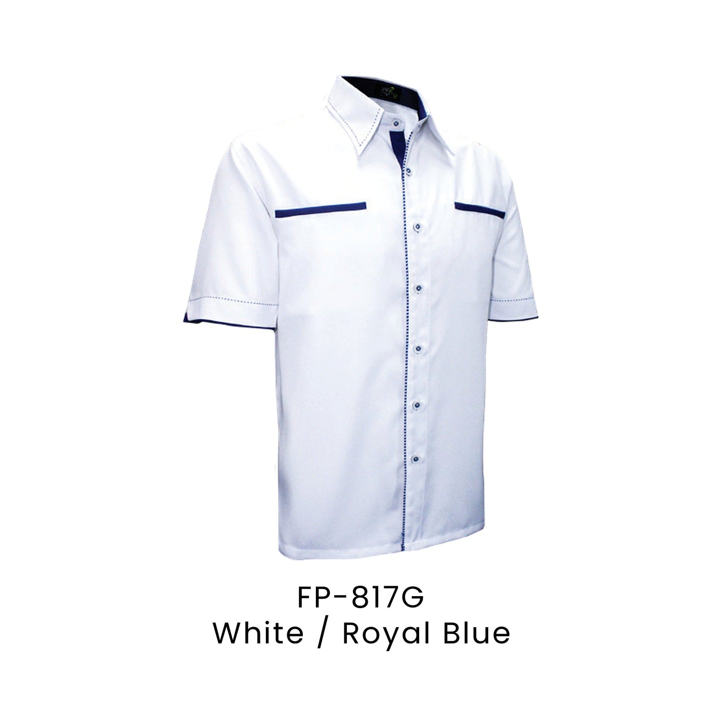 FP-817G White / Royal Blue - FP-817 unisex corporate uniform shirt