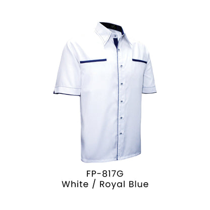 FP-817G White / Royal Blue - FP-817 unisex corporate uniform shirt