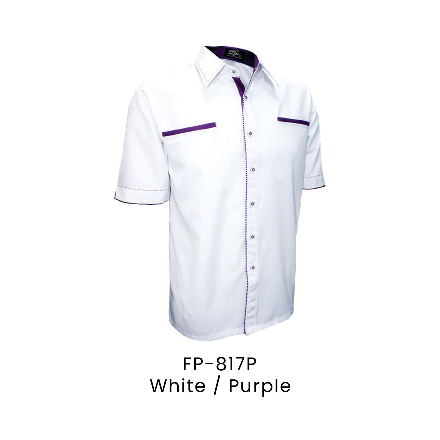 FP-817P White / Purple - FP-817 unisex corporate uniform shirt
