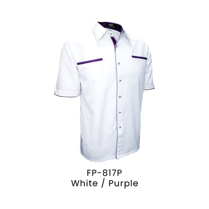 FP-817P White / Purple - FP-817 unisex corporate uniform shirt