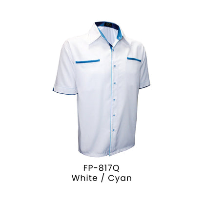 FP-817Q White / Cyan - FP-817 unisex corporate uniform shirt