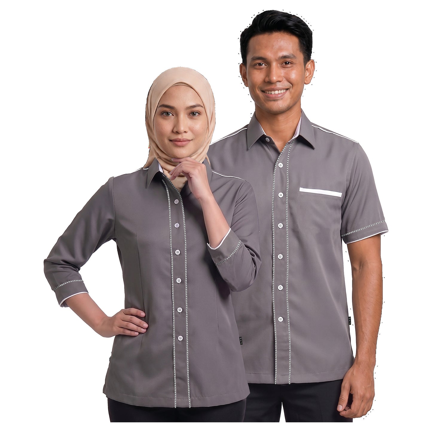 FP-821 and FP-921 corporate uniform shirts worn by models