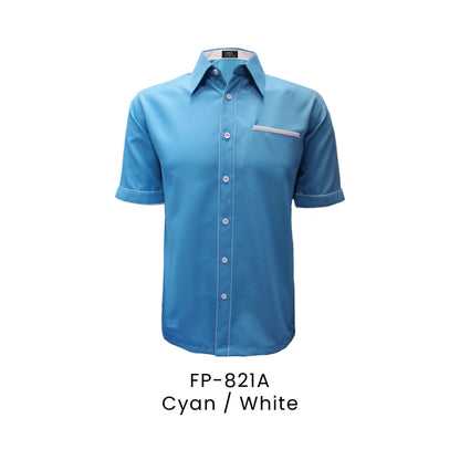 FP-821A Cyan / White - FP-821 unisex corporate uniform shirt