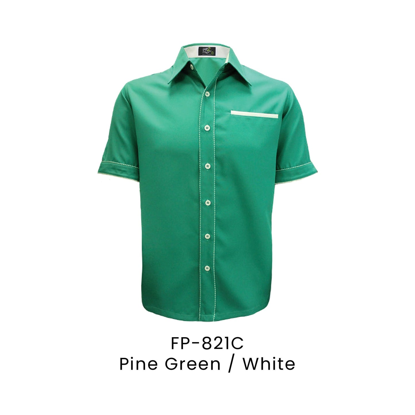 FP-821C Pine Green / White - FP-821 unisex corporate uniform shirt