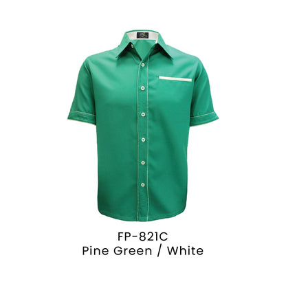 FP-821C Pine Green / White - FP-821 unisex corporate uniform shirt
