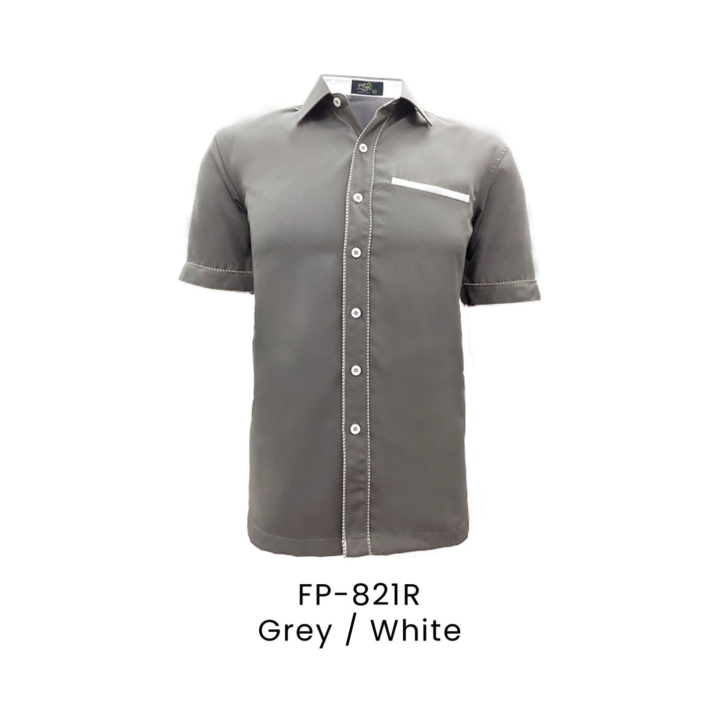 FP-821R Grey / White - FP-821 unisex corporate uniform shirt