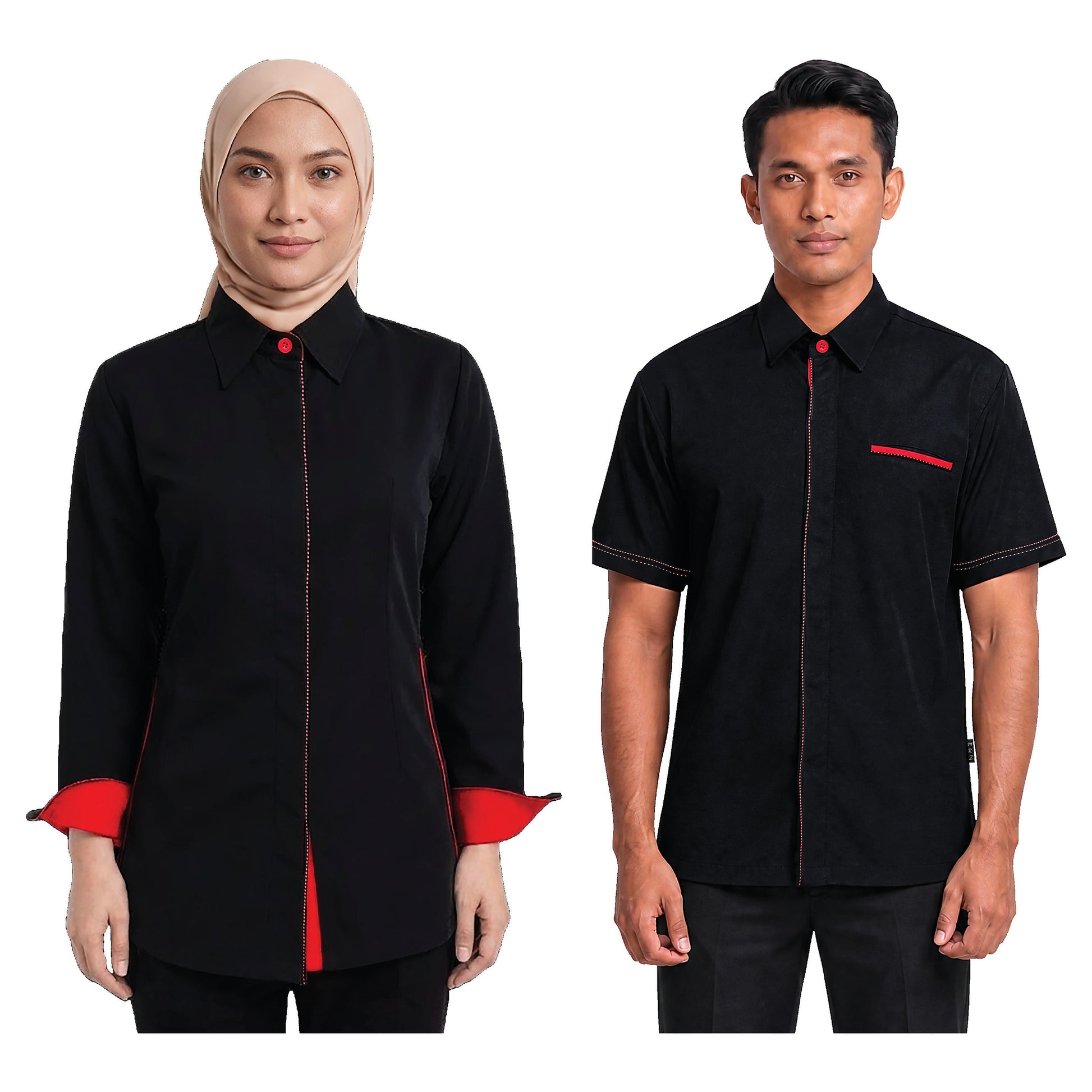 FP-822 and FP-922 corporate uniform shirts worn by models