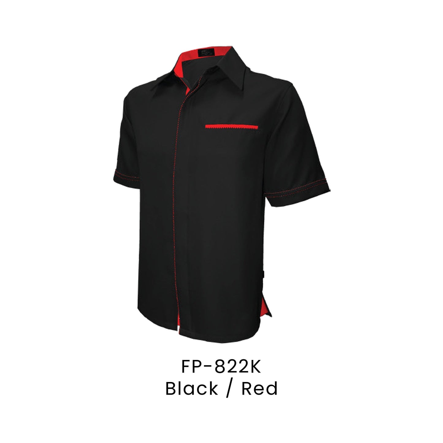 FP-822K Black / Red - FP-822 unisex corporate uniform shirt