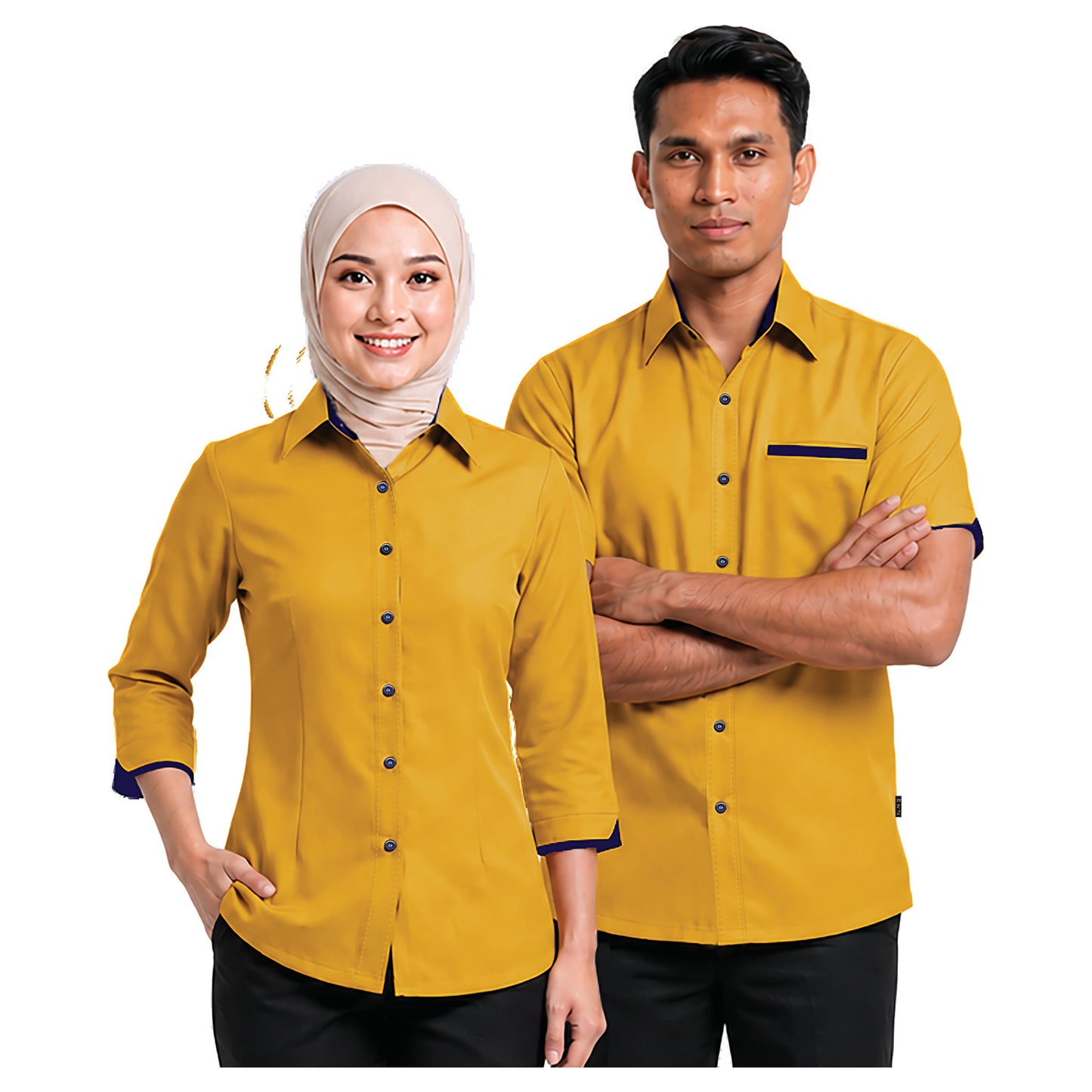 FP-883 and FP-983 corporate uniform shirts worn by models