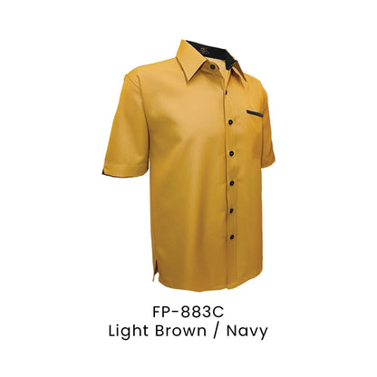 FP-883C Light Brown / Navy - FP-883 unisex corporate uniform shirt