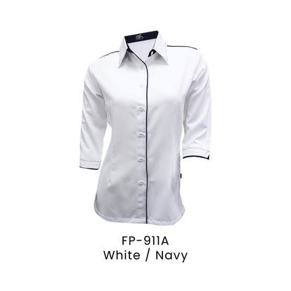 FP-911A White / Navy - FP-911 female corporate uniform shirt