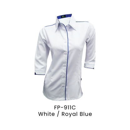 FP-911C White / Royal Blue - FP-911 female corporate uniform shirt