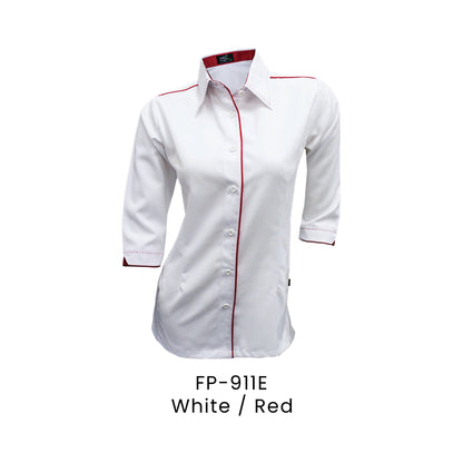 FP-911E White / Red - FP-911 female corporate uniform shirt
