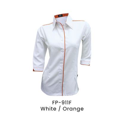 FP-911F White / Orange - FP-911 female corporate uniform shirt