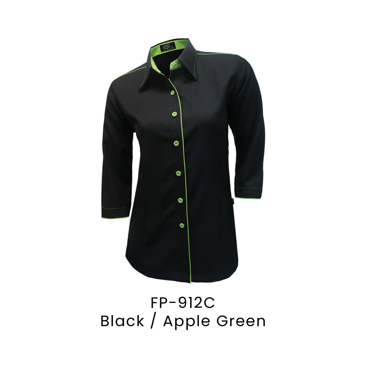 FP-912C Black / Apple Green - FP-912 female corporate uniform shirt