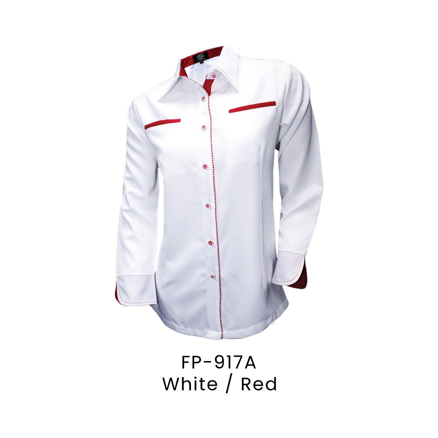 FP-917A White / Red - FP-917 female corporate uniform shirt