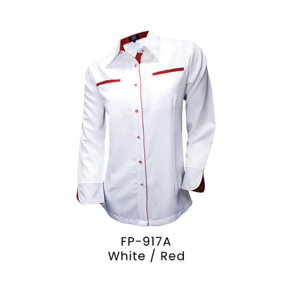 FP-917A White / Red - FP-917 female corporate uniform shirt