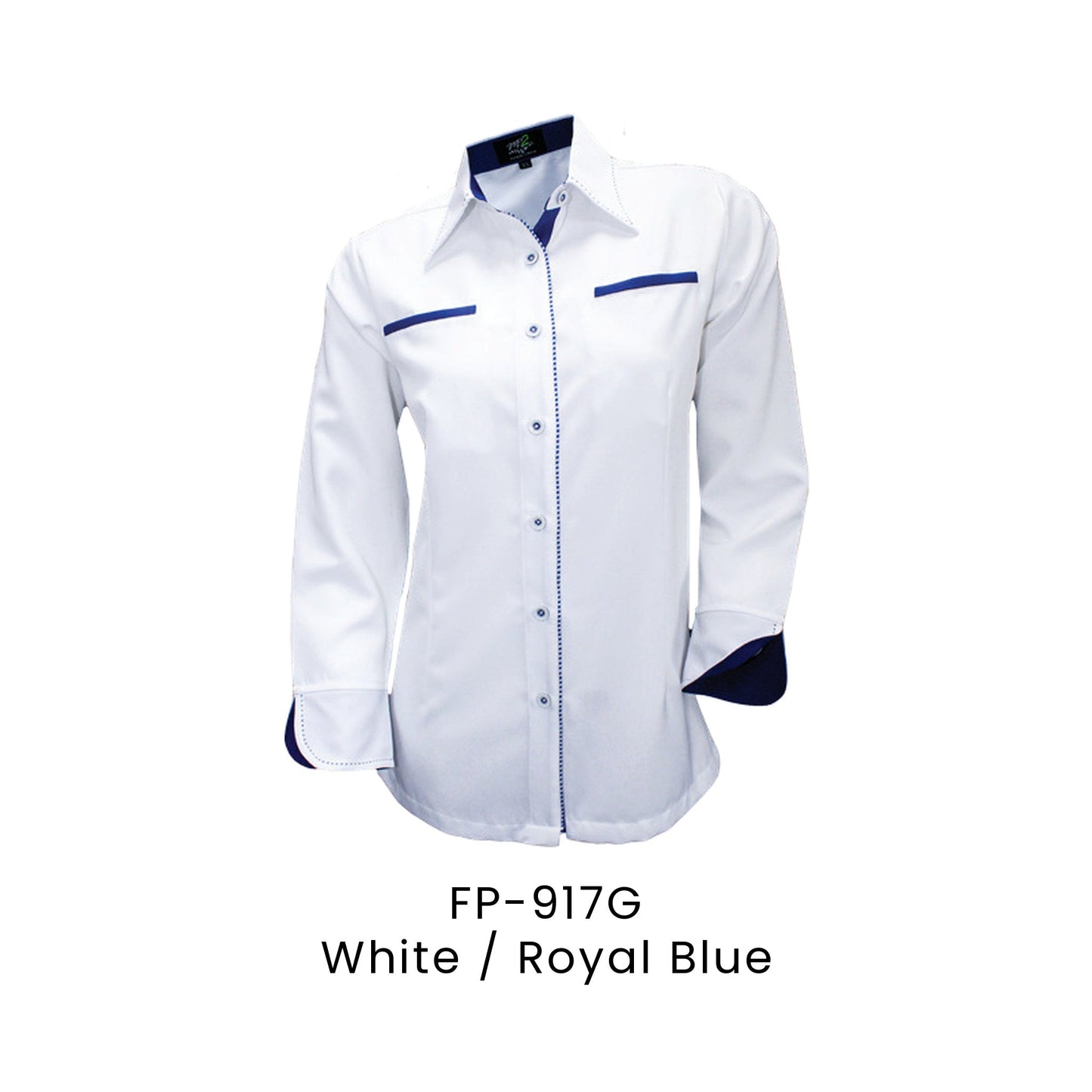 FP-917G White / Royal Blue - FP-917 female corporate uniform shirt