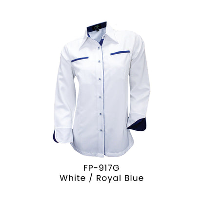 FP-917G White / Royal Blue - FP-917 female corporate uniform shirt
