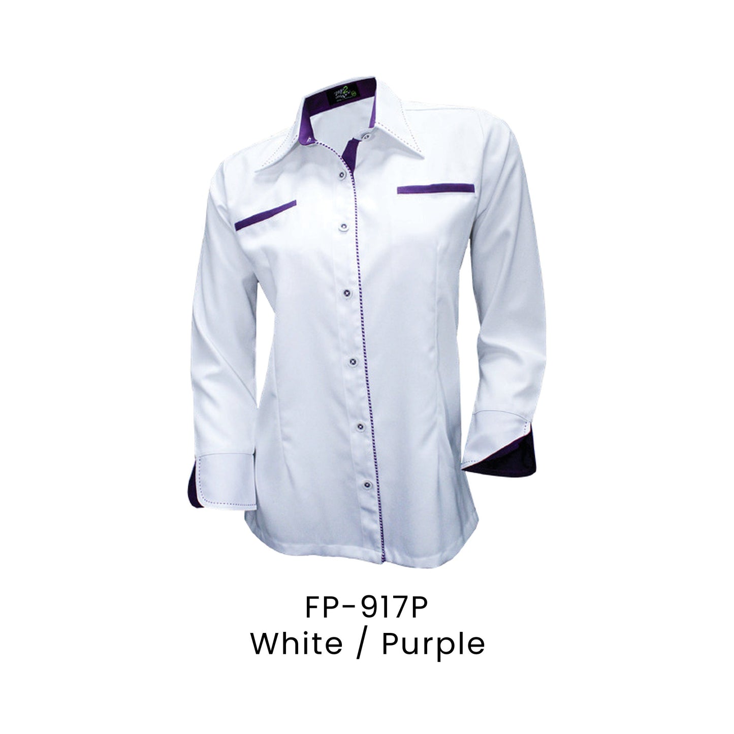 FP-917P White / Purple - FP-917 female corporate uniform shirt