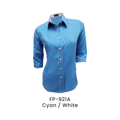 FP-921A Cyan / White - FP-921 female corporate uniform shirt