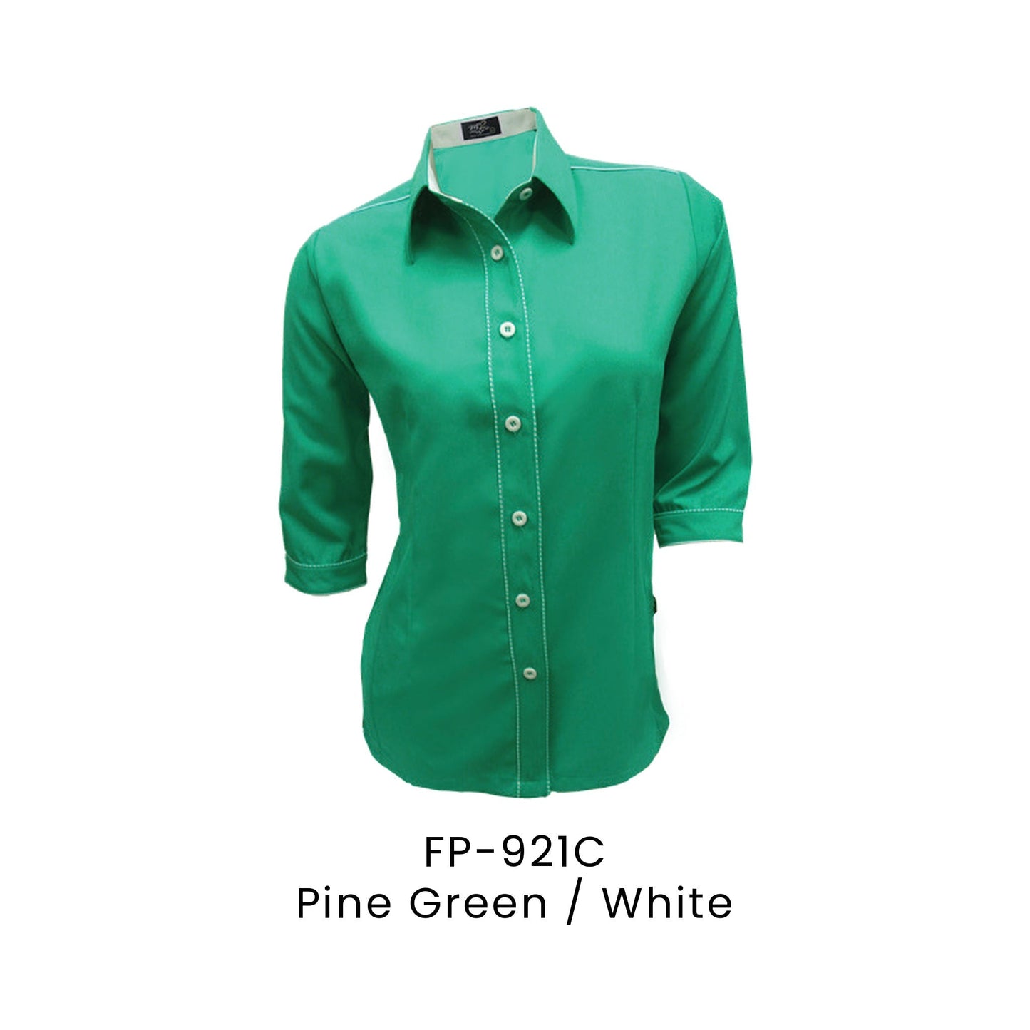FP-921C Pine Green / White - FP-921 female corporate uniform shirt