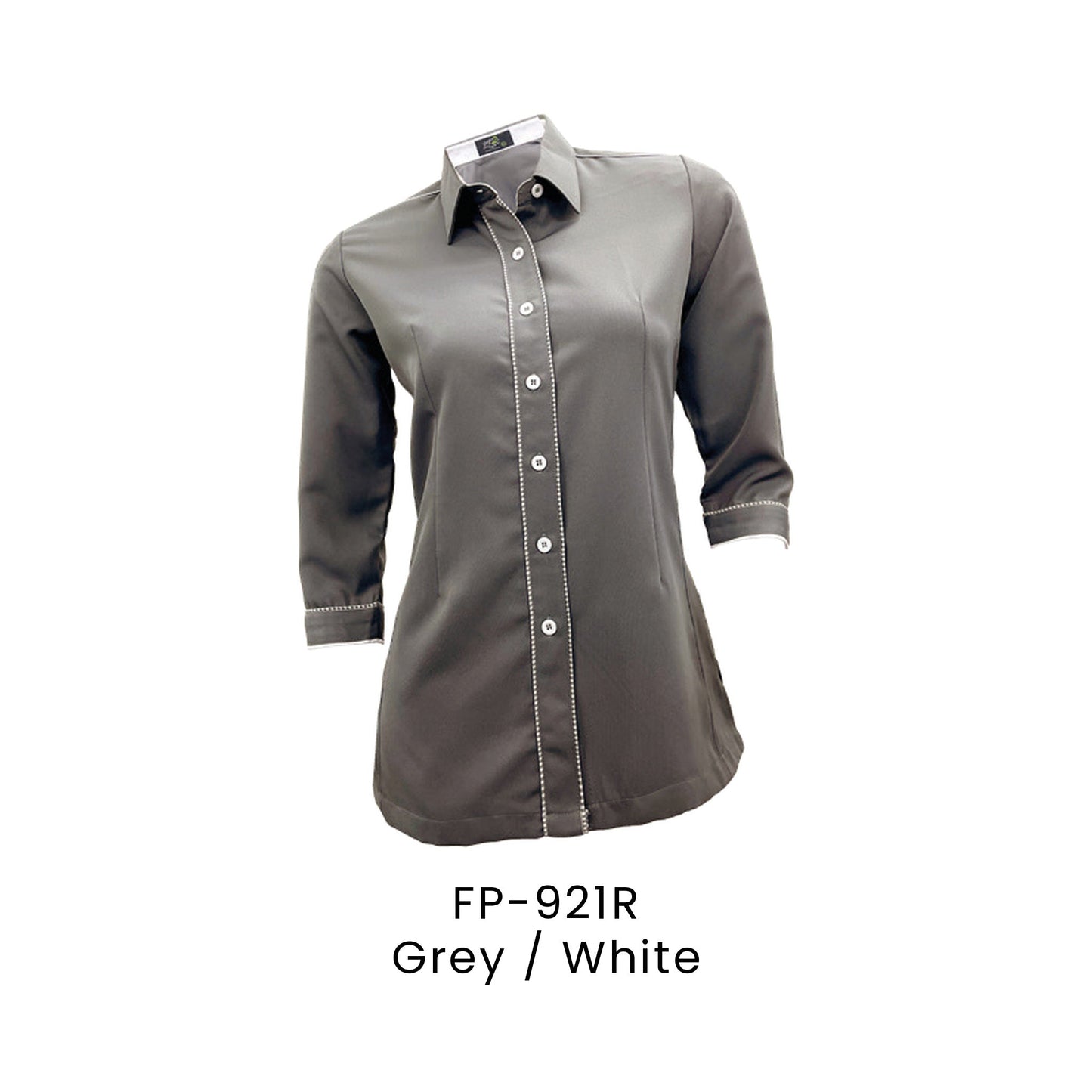 FP-921R Grey / White - FP-921 female corporate uniform shirt