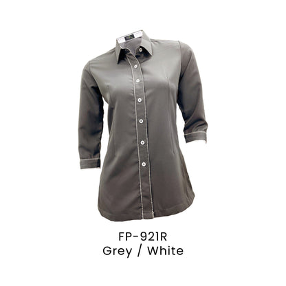 FP-921R Grey / White - FP-921 female corporate uniform shirt
