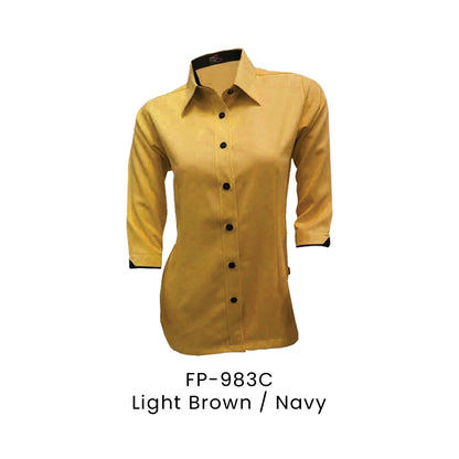 FP-983C Light Brown / Navy - FP-983 female corporate uniform shirt