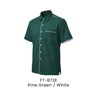 FT-873E Pine Green / White - FT-873 unisex corporate uniform shirt
