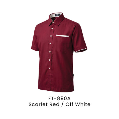 FT-890A Scarlet Red / Off White - FT-890 unisex corporate uniform shirt